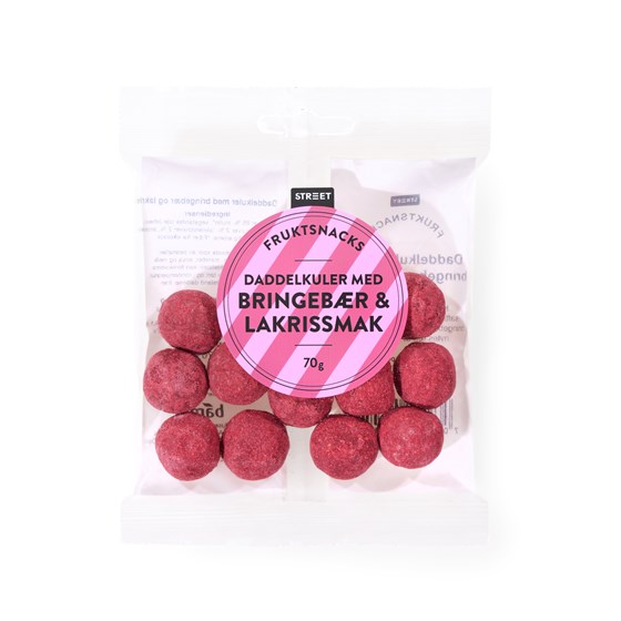 Street daddelkuler med bringebær og lakrissmak 70g